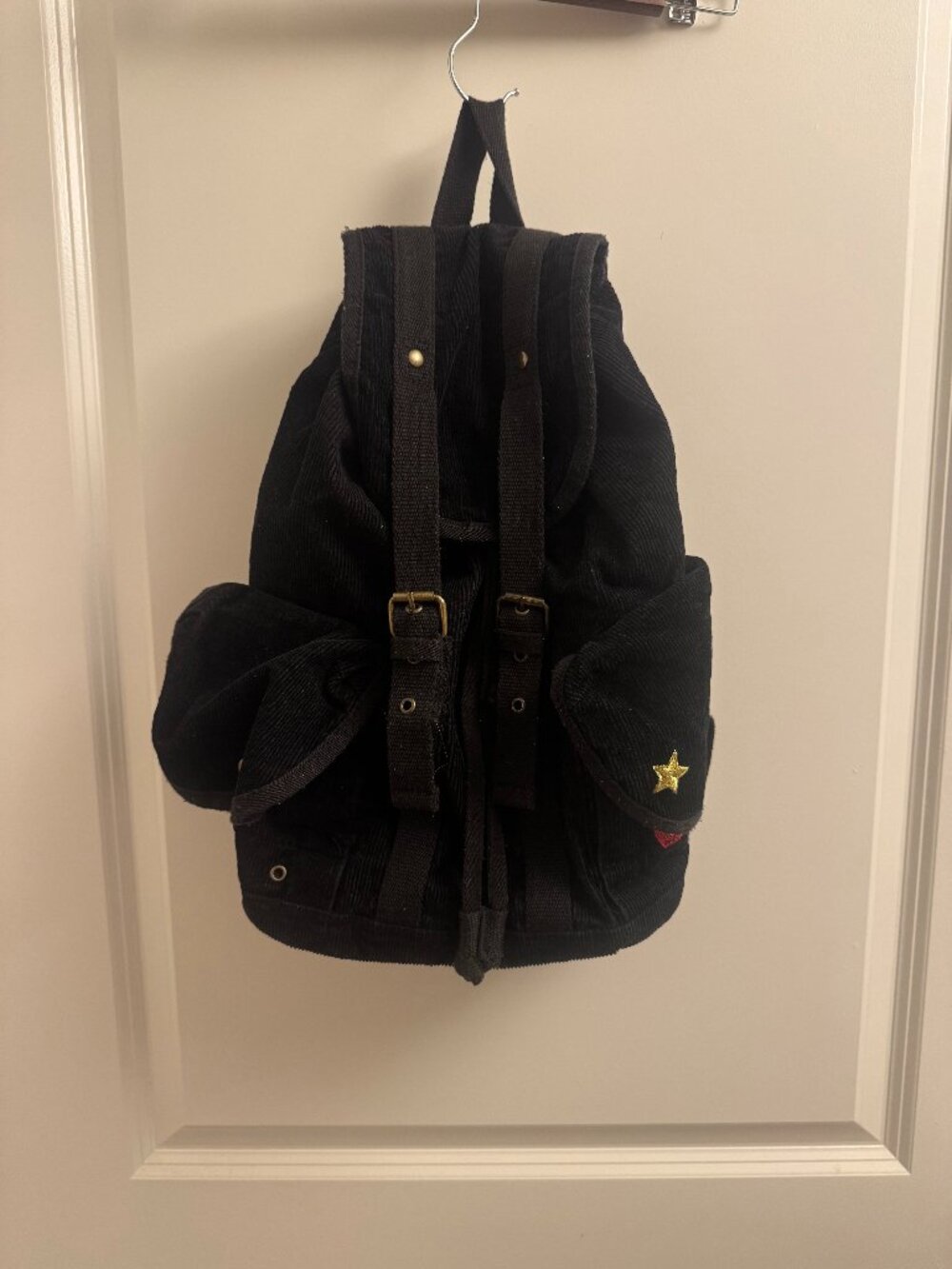 Olsenboye Y2K Boho Black Backback Bookbag Corduroy with Patches
